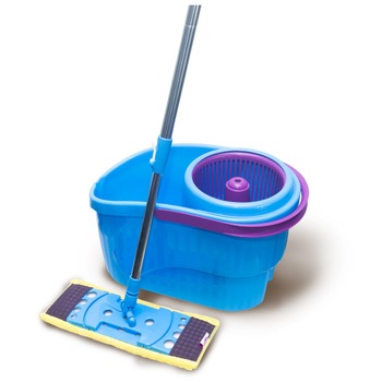 Set GOSIA Mop microfibra plat rotativ + galeata 12 l, Albastru Set GOSIA Mop microfibra plat rotativ + galeata 12 l, Albastru