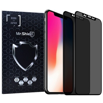 Folie Sticla Mr.Shield, Apple iPhone XS, Set 2 Bucati, Protectie Profesionala Ecran 3D, Full Cover,Model Privacy- Negru Folie Sticla Mr.Shield, Apple iPhone XS, Set 2 Bucati, Protectie Profesionala Ecran 3D, Full Cover,Model Privacy- Negru