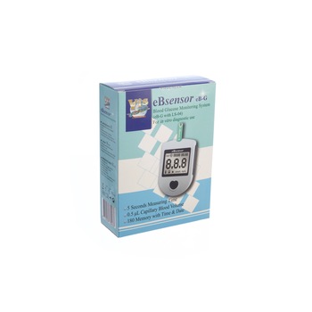 Pachet eBsensor - 1 glucometru + dispozitiv intepat + 25 teste + 25 ace Pachet eBsensor - 1 glucometru + dispozitiv intepat + 25 teste + 25 ace