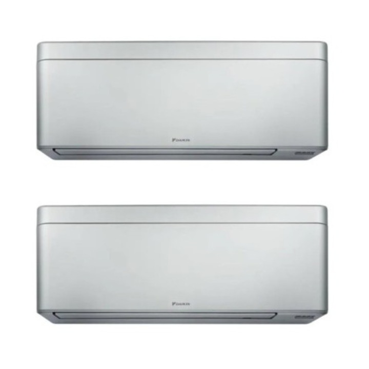 Aparat de aer conditionat dublu split Daikin Stylish cu doua unitati interne, 9000 BTU si 12000 BTU Argintii, FTXA25CS + FTXA35C