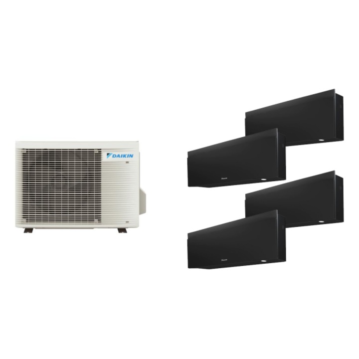 Aparat de aer conditionat multisplit Daikin EMURA cu patru unitati interne negre, trei 7000 BTU si una de 18000 BTU, 3xFTXJ20AB