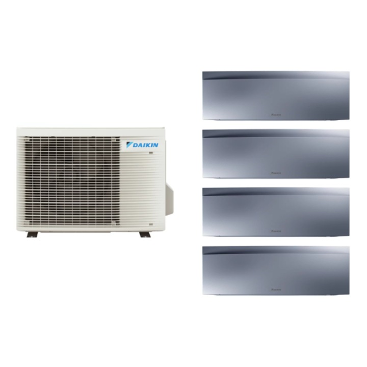 Aparat de aer conditionat multisplit Daikin EMURA cu patru unitati interne argintii, trei 7000 BTU si una de 18000 BTU, 3xFTXJ20