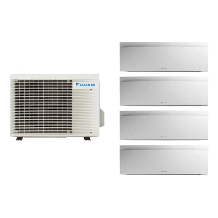 Aparat de aer conditionat multisplit Daikin EMURA cu patru unitati interne albe, trei 7000 BTU si una de 12000 BTU, 3xFTXJ20AW +
