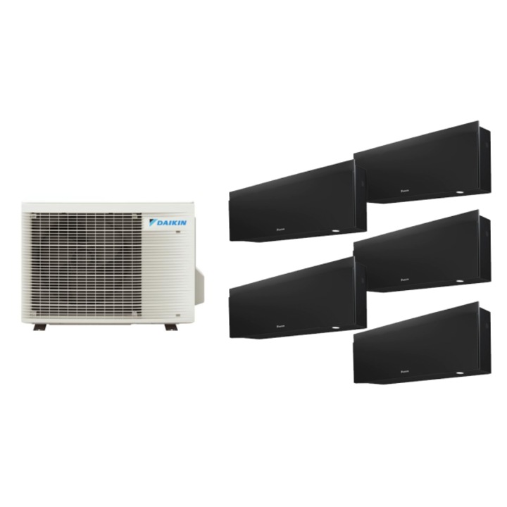 Aparat de aer conditionat multisplit Daikin EMURA cu cinci unitati interne negre, patru 7000 BTU si una de 18000 BTU, 4xFTXJ20AB