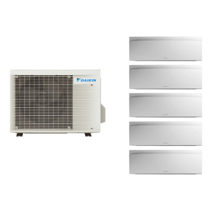 Aparat de aer conditionat multisplit Daikin EMURA cu cinci unitati interne albe, patru 7000 BTU si una de 18000 BTU, 4xFTXJ20AW