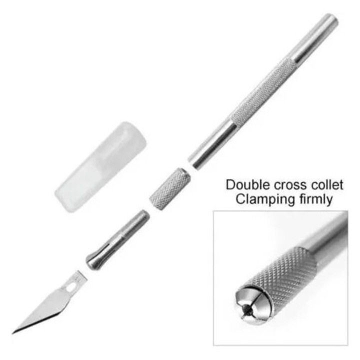 Set cutter precizie cu 10 lame, cutit artizanat, otel carbon, argintiu