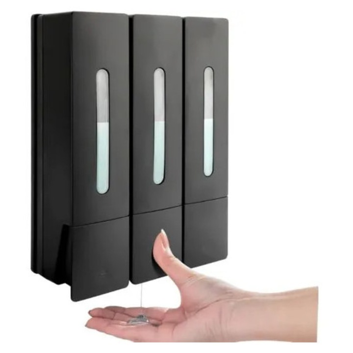 Dispenser sapun lichid perete 3 camere 400ml negru