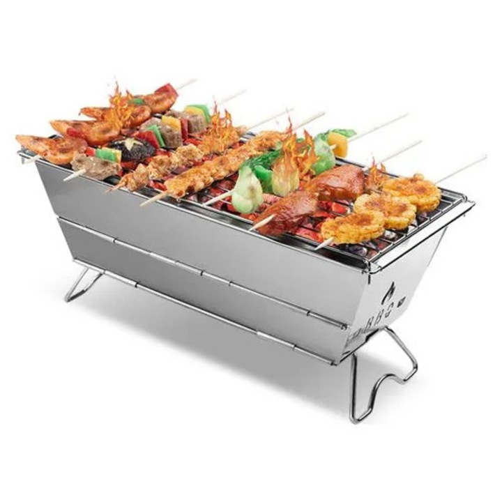 Gratar portabil camping, inox, pliabil, argintiu, 40.2x18.5x18 cm