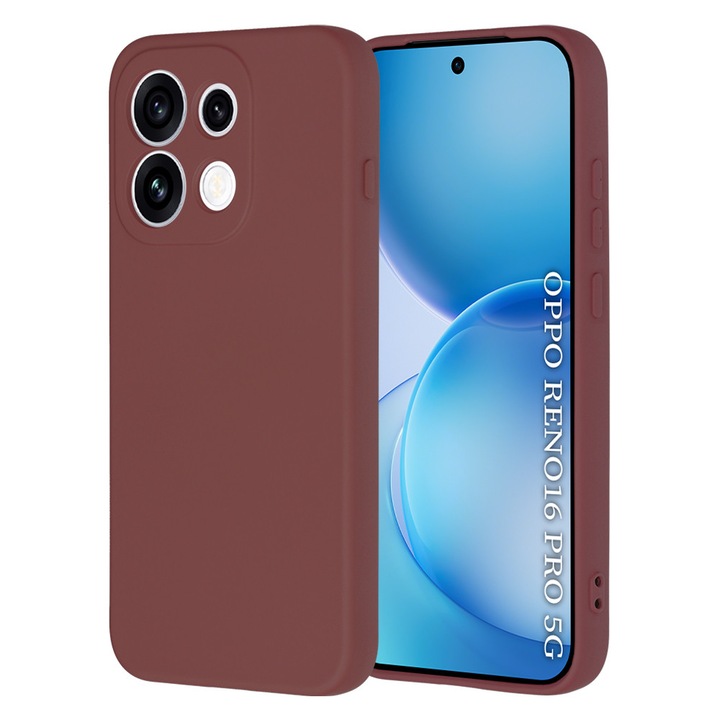 Husa pentru Oppo Reno 16 Pro 5G Liquid Silicone, subtire, captusita cu microfibra, anti amprenta, protectie camera foto, bordo