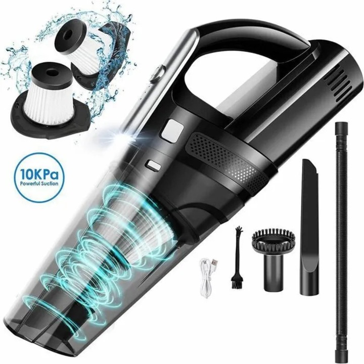 Aspirator auto fara perii, fara fir, portabil, reincarcabil, puternic