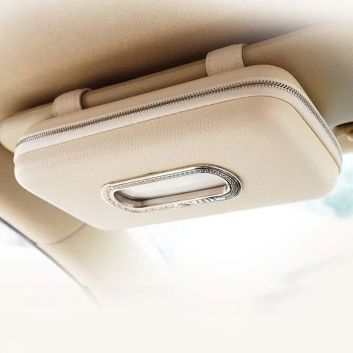 Suport servetele auto piele PU lux pentru parasolar spate