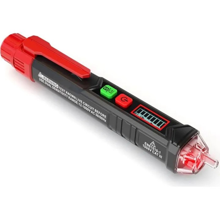 Tester tensiune dual, ecran LCD, rosu, 12-1000V/48-1000V