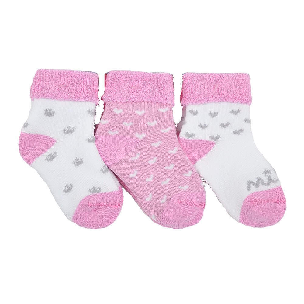 Set 3 perechi de sosete din bumbac flausate 6-9 luni Pink