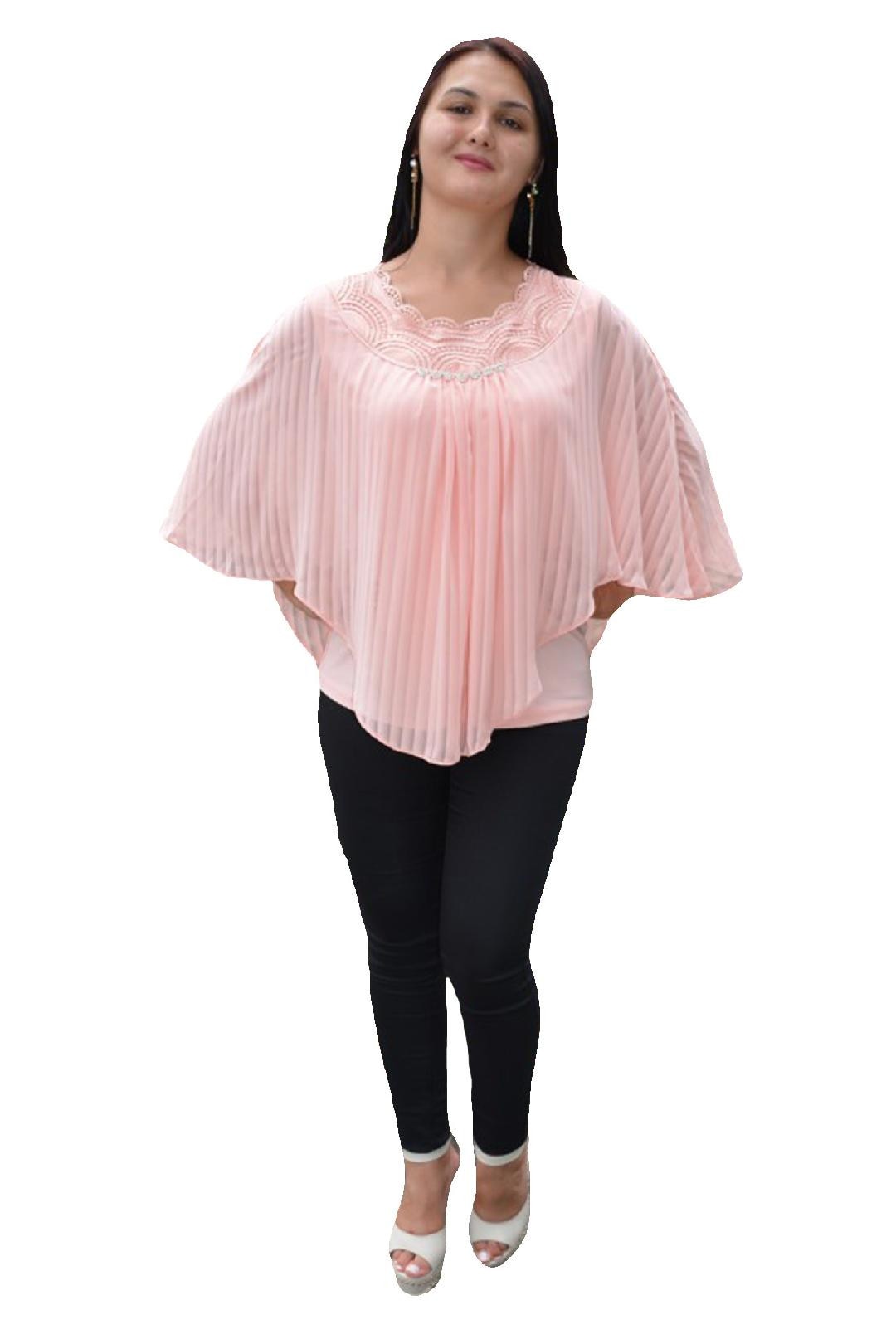 Bluza chic de ocazie, cu maneca trei-sfert din voal, D&J Exclusive, Roz Pudra