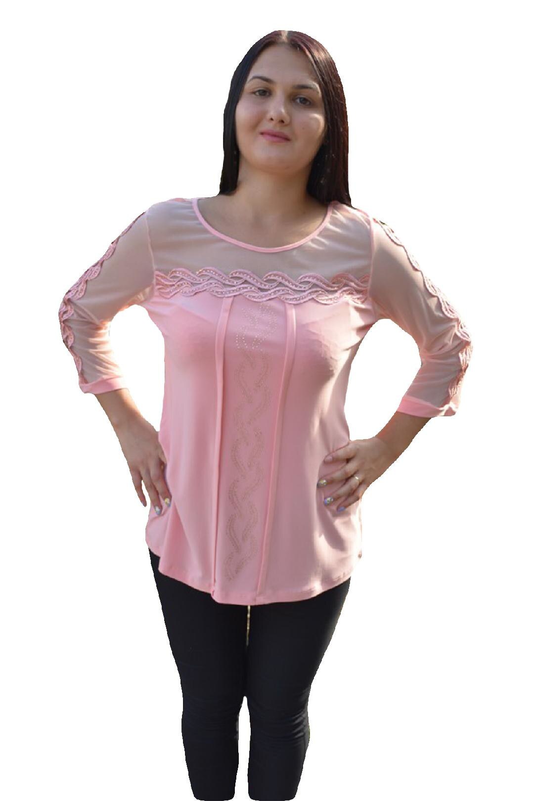 Bluza de ocazie, cu maneca aproape lunga, transparenta , D&J Exclusive, Roz Pudra