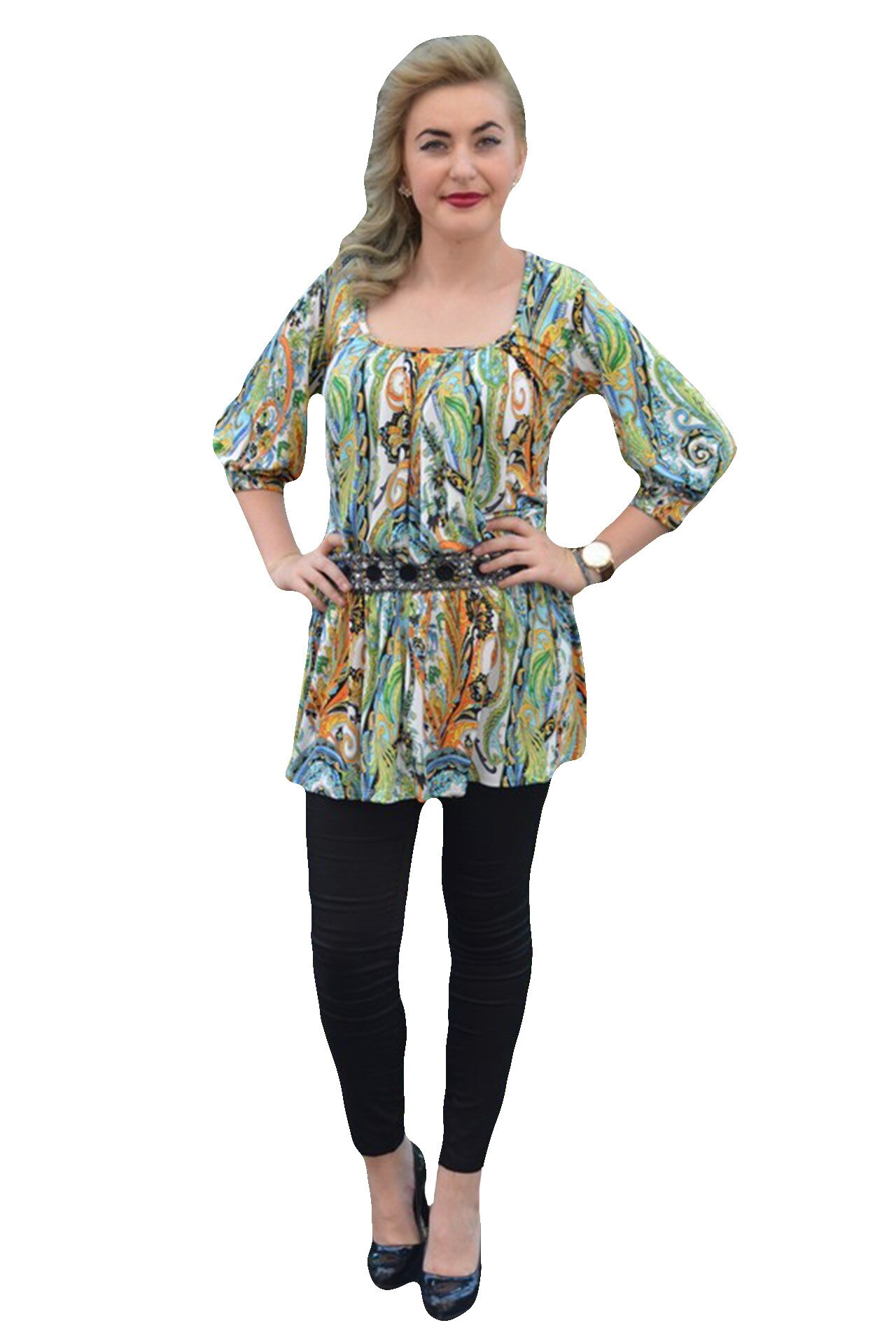 Bluza cazual, tinereasca, maneca trei-sferturi, model lung, D&J Exclusive, Multicolor, 40