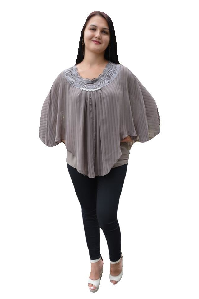 Bluza chic de ocazie, cu maneca trei-sfert din voal, D&J Exclusive, Maro