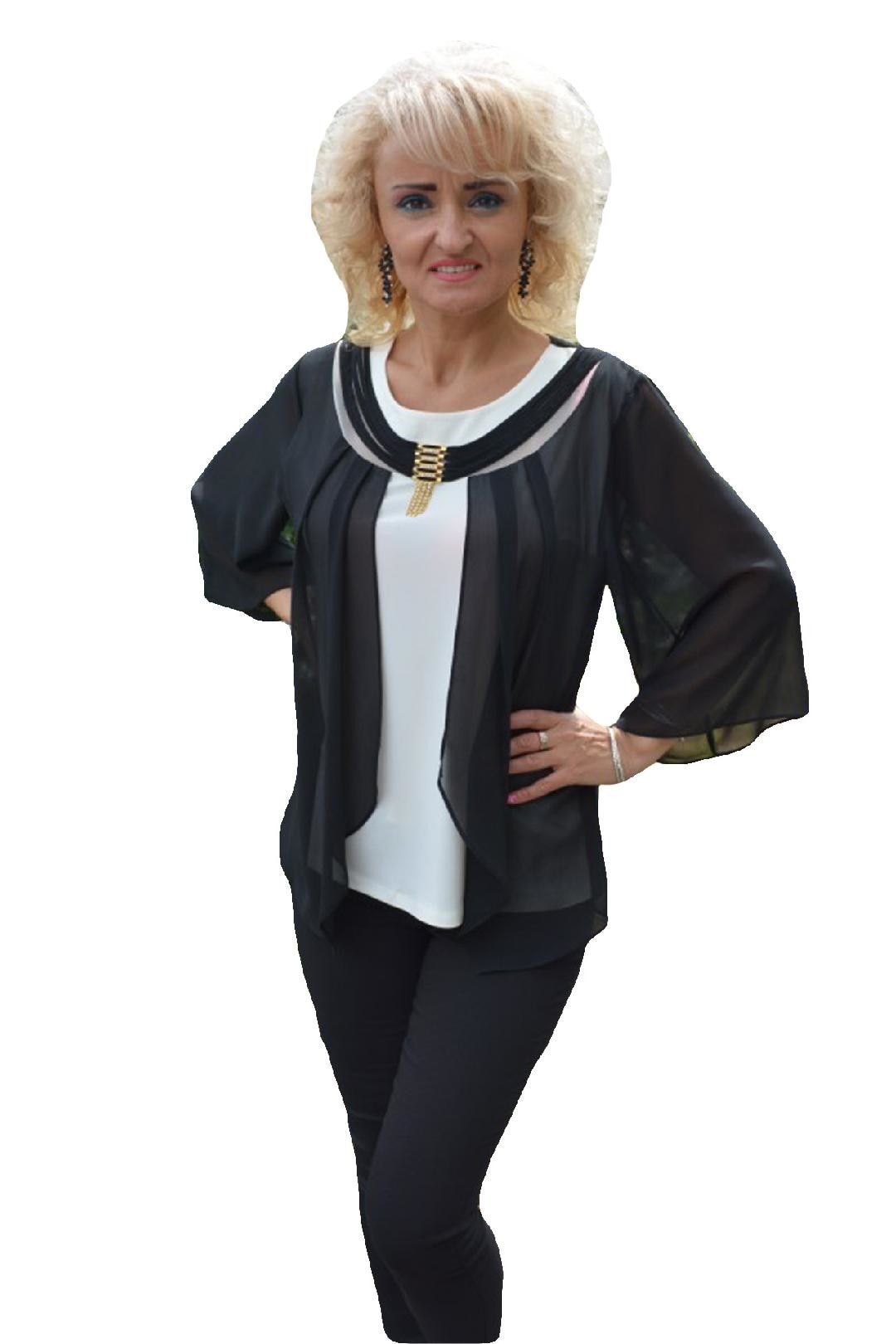 Jacheta calduroasa de toamna-iarna cu gluga detasabila,D&J Exclusive, Alb/Negru