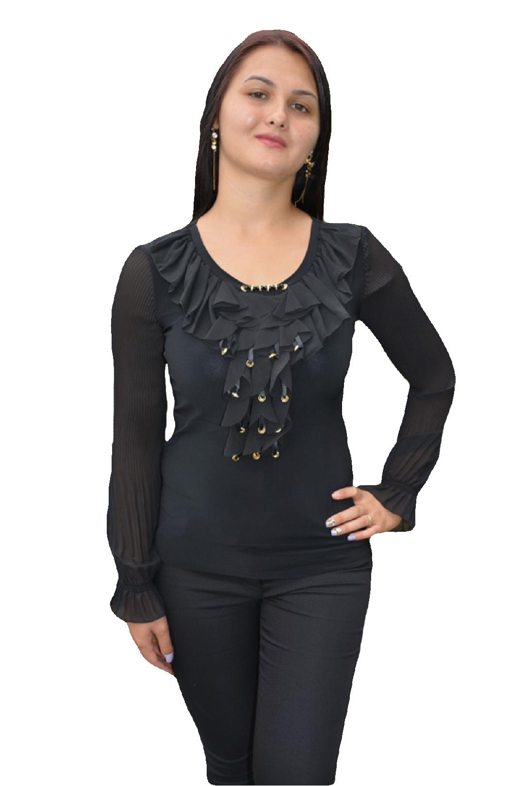 Bluza de ocazie cu volanase decorative in fata,D&J Exclusive, Negru