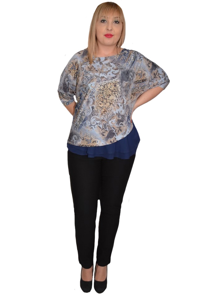 Bluza frumoasa de zi cu imprimeu de flori, D&J EXclusive, Albastru marin