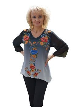 Bluza chic cu imprimeu floral aplicat, D&J Exclusive, Negru