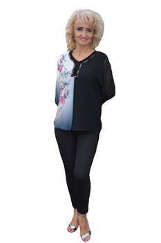 Bluza eleganta design cu flori multicolore,masura mare,D&J Exclusive, Alb/Negru Bluza eleganta design cu flori multicolore,masura mare,D&J Exclusive, Alb/Negru