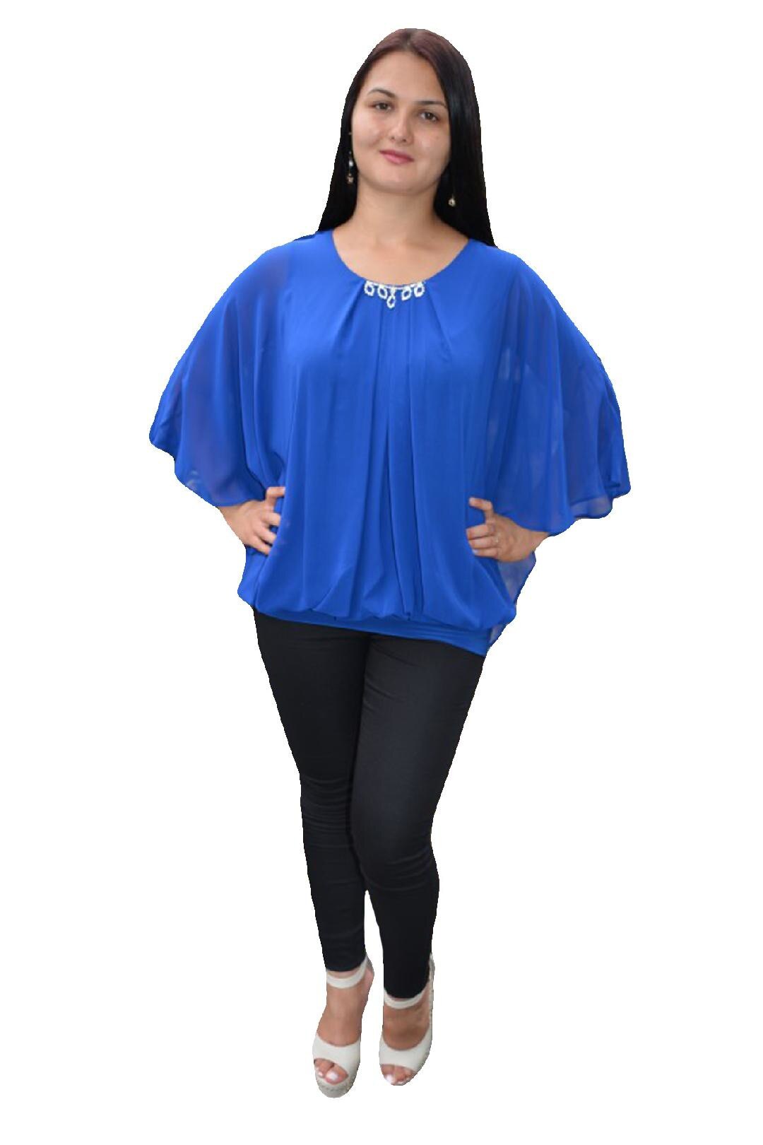 Bluza deosebita cu voal asimetric deasupra, D&J Exclusive, Albastru