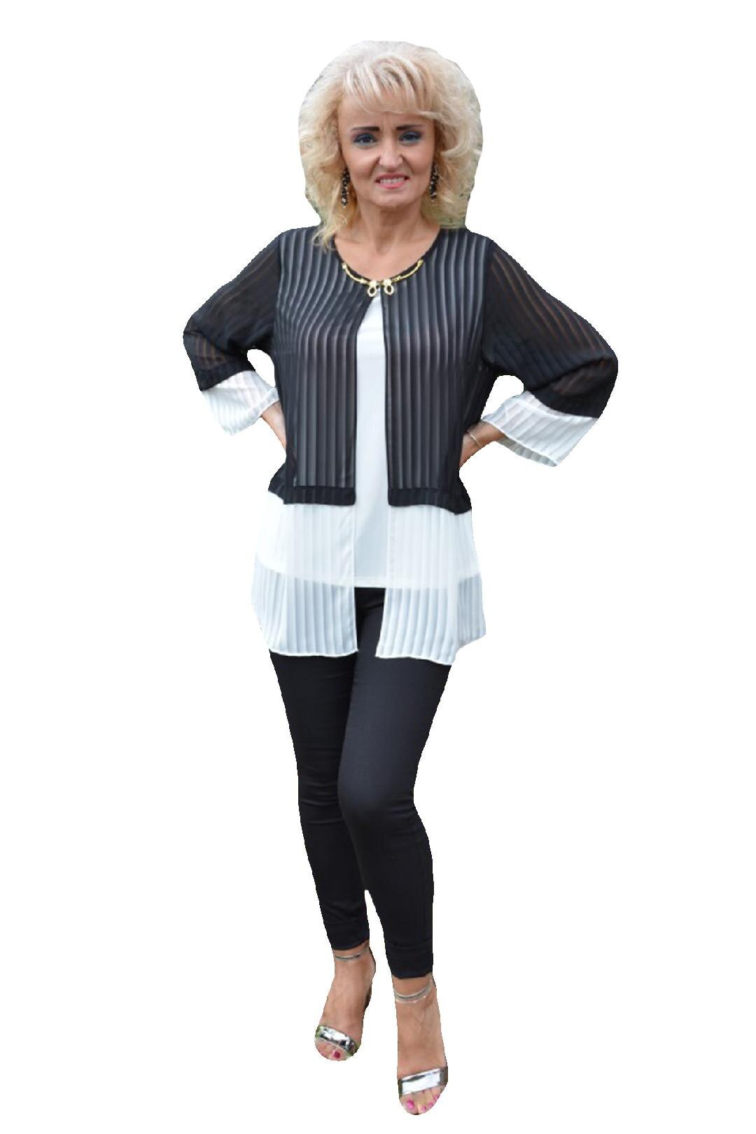 Vesta dama Sonia din piele intoarsa cu insertii de blanita ,D&J Exclusive, Alb/Negru