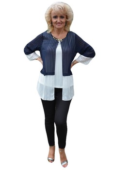 Vesta dama Sonia din piele intoarsa cu insertii de blanita ,D&J Exclusive, Alb/Bleumarin Vesta dama Sonia din piele intoarsa cu insertii de blanita ,D&J Exclusive, Alb/Bleumarin