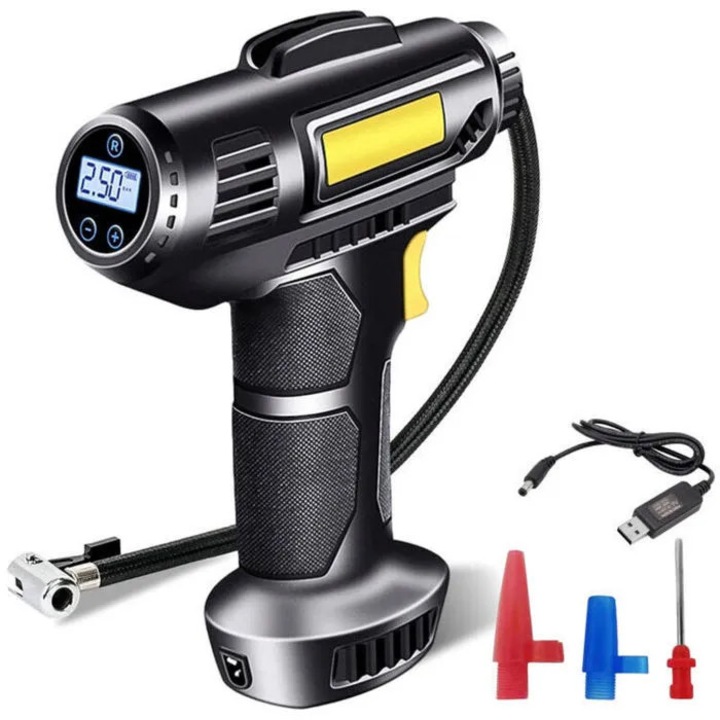 Compresor auto digital portabil 2000mAh USB 150psi LED