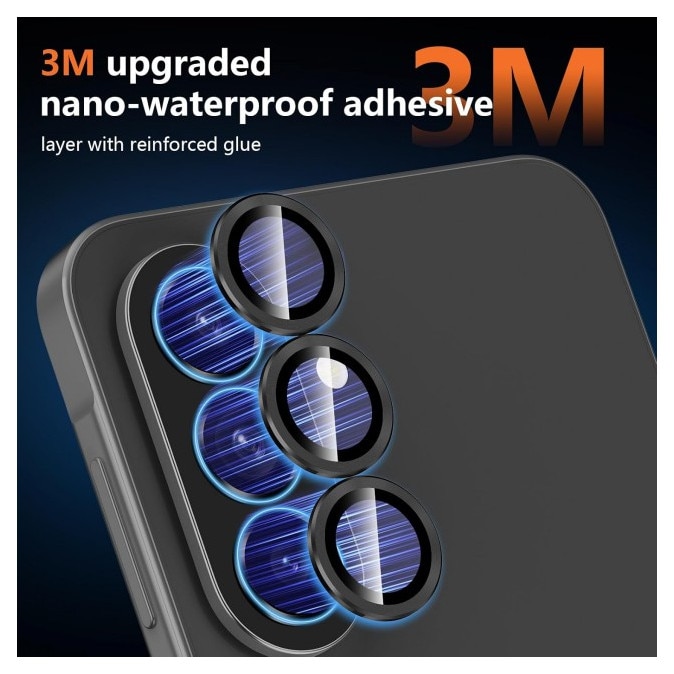 Protectie Sticla Camera Individuala Compatibila Cu Samsung Galaxy A37 5G, Rama Metal, Aplicator Inclus, Negru