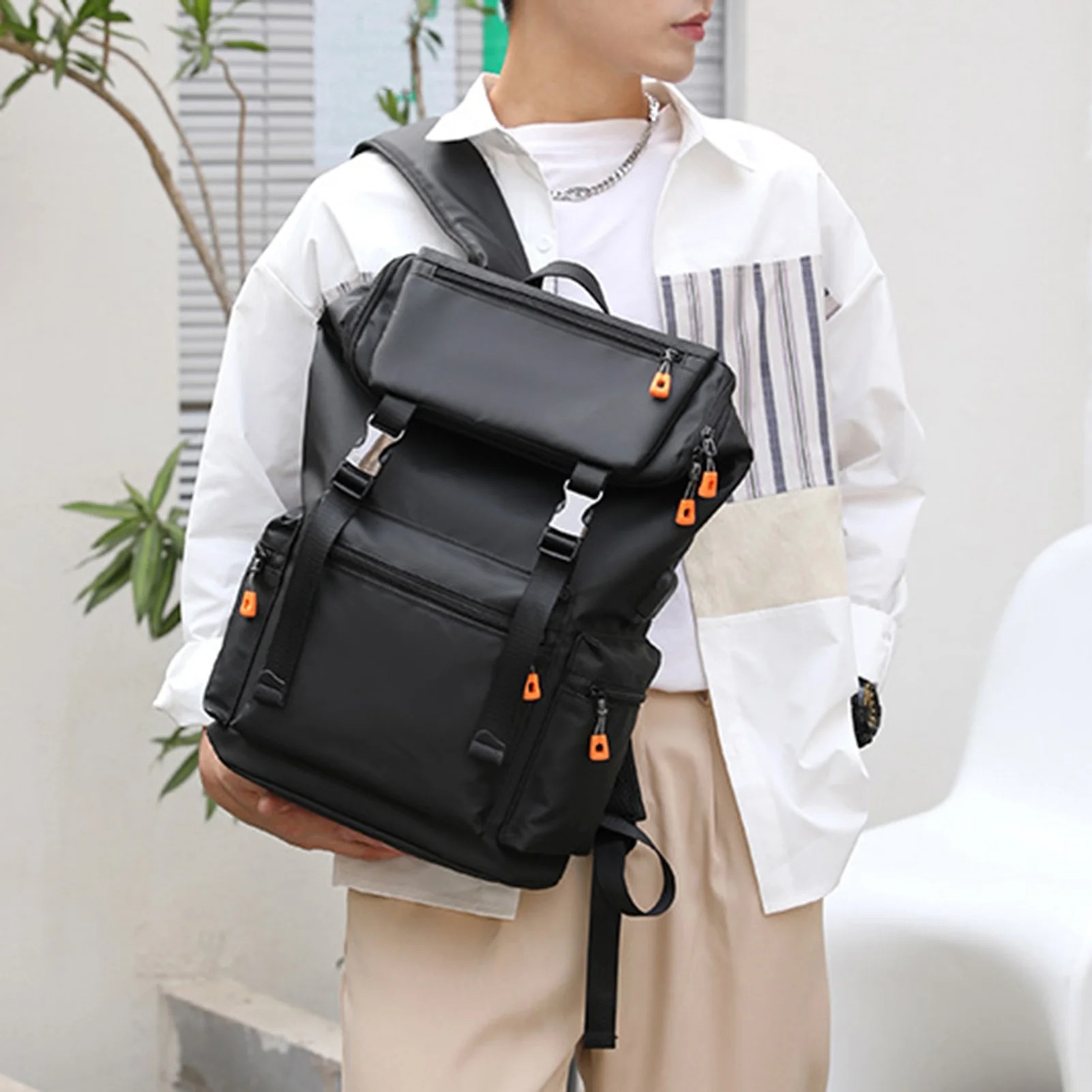 Rucsac laptop, ZYBLSSBB, rezistent, cu incarcare USB, negru-gri, 30x44x15cm