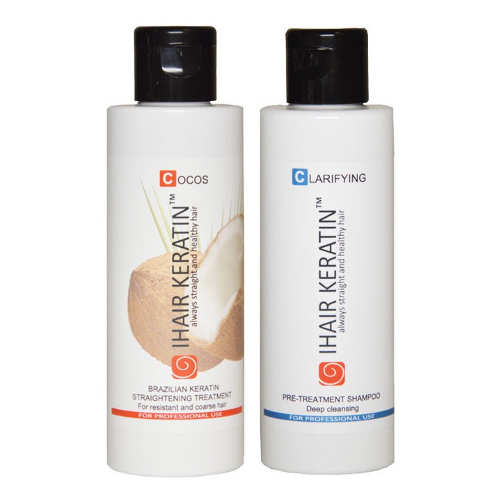 Tratament keratina Kit Cocos 100ml, sampon degresant 100ml