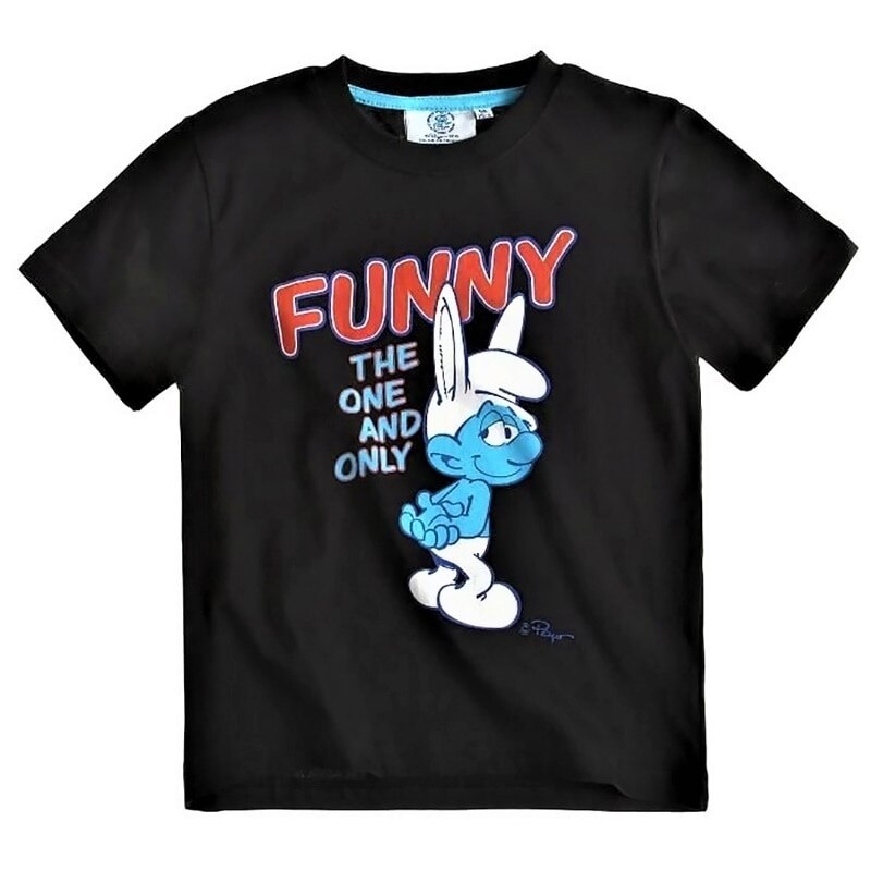 Tricou cu maneca scurta , Disney Strumfi, Negru, 104 CM