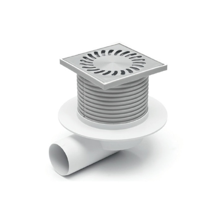 Sifon de pardoseala neptun iesire orizontala D50/H reglabil cu gratar de inox 122x122 si guler