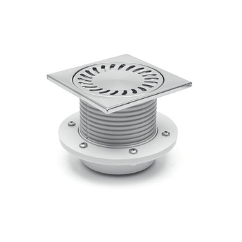 Sifon de pardoseala iesire verticala D50/H reglabil cu gratar de inox 150x150 si flansa Sifon de pardoseala iesire verticala D50/H reglabil cu gratar de inox 150x150 si flansa