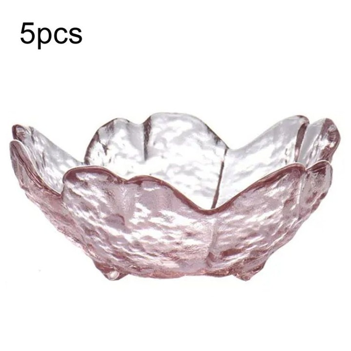 Set 5 farfurii mici din sticla, model floare cires, transparent, 8.3x3.6cm