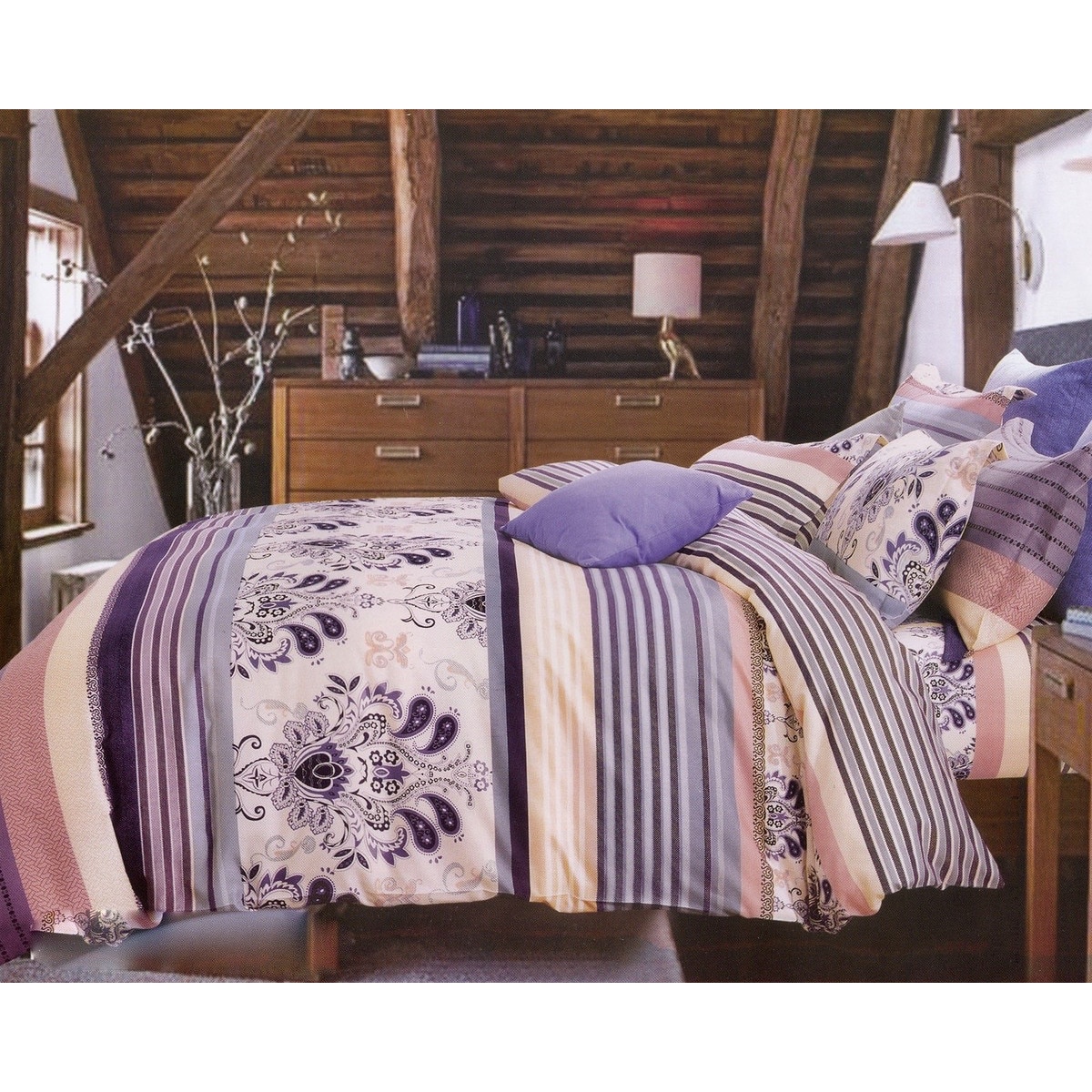 Lenjerie de Pat Din Bumbac Finet 100% Mov cu Model Grafic