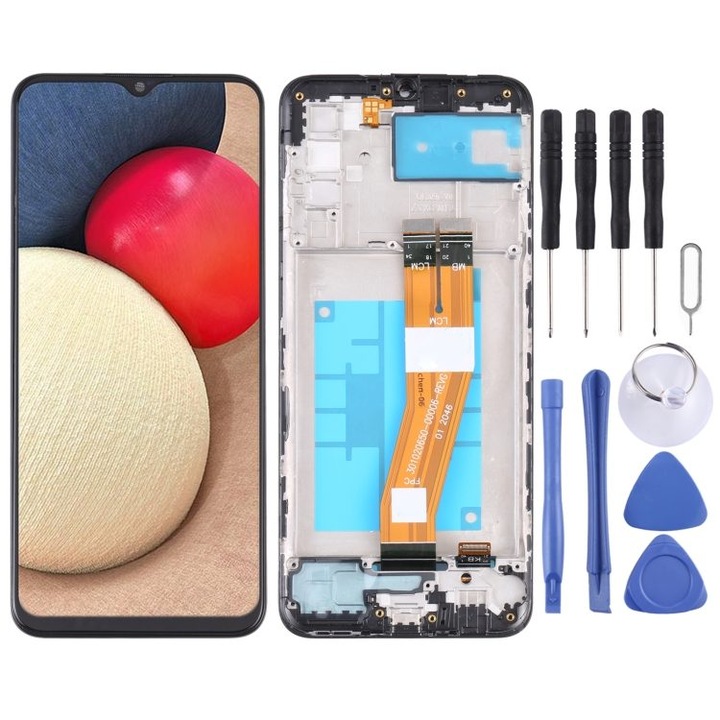 Ecran LCD cu touchscreen si cadru pentru Samsung Galaxy A02S, negru, SM-A025G/A025M