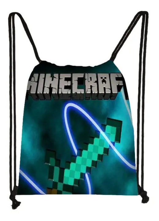 Раница с връзки Minecraft, голям капацитет, тюркоаз/черно