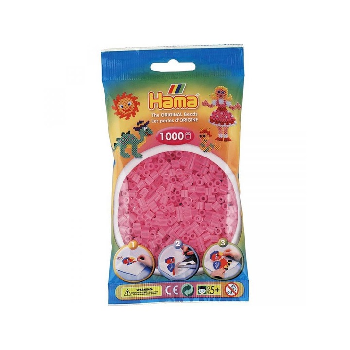 Hama Gyöngy készlet, 1000 db-os, zacskóban. 5 éves kortól. Átlátszó rózsaszín