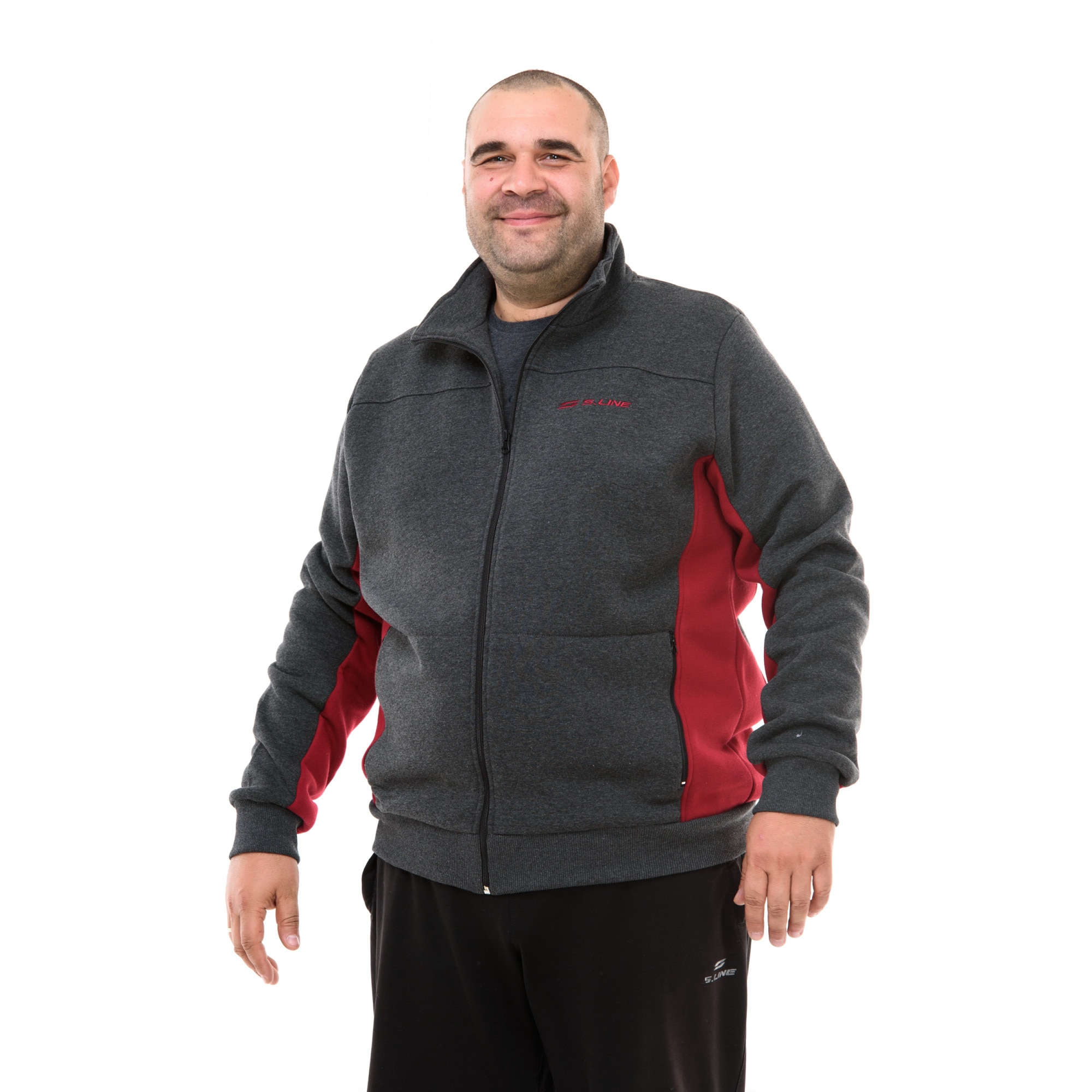 Bluza S-LINE Style Pentru Barbati, Gri inchis melange/Bordeaux