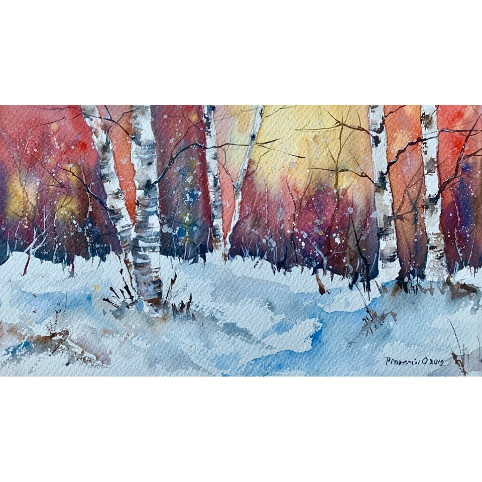 Tablou Iarna geroasa - tablou pictat manual Oana Pinzariu, dimensiune 18 * 24 cm