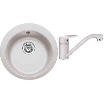 Pachet chiuveta fragranite Franke ROG 610 + Baterie Novara Plus, cartus ceramic, Alb Pachet chiuveta fragranite Franke ROG 610 + Baterie Novara Plus, cartus ceramic, Alb