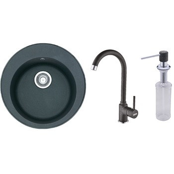 Pachet chiuveta fragranite Franke ROG 610 + Baterie Pola 1.0, cartus ceramic + Dozator sapun, Grafite Pachet chiuveta fragranite Franke ROG 610 + Baterie Pola 1.0, cartus ceramic + Dozator sapun, Grafite