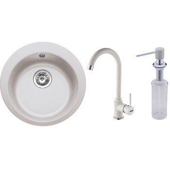 Pachet chiuveta fragranite Franke ROG 610 + Baterie Pola, cartus ceramic + Dozator sapun, Alb Pachet chiuveta fragranite Franke ROG 610 + Baterie Pola, cartus ceramic + Dozator sapun, Alb