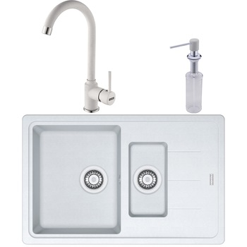 Pachet chiuveta fragranite Franke BFG 651-78 + Baterie Pola, cartus ceramic + Dozator sapun, Alb Pachet chiuveta fragranite Franke BFG 651-78 + Baterie Pola, cartus ceramic + Dozator sapun, Alb