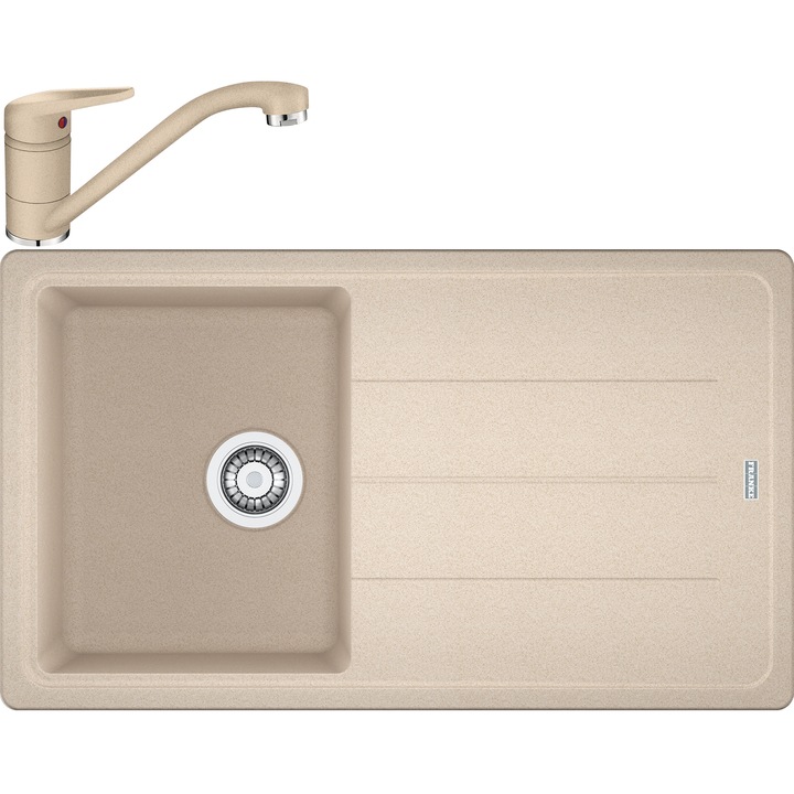 Pachet chiuveta bucatarie Franke BFG 611-86, 86x50cm + Baterie Novara Plus Avena, rotatie pipa 360 grade, racorduri flexibile inox, discuri ceramice, include ventil de 3 1/2”, cleme de fixare, sifon, sistem inchidere ventil