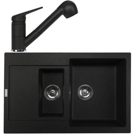 Pachet chiuveta fragranite Franke MRG 651-78 + Baterie Novara Plus, dus extractibil, cartus ceramic, Grafite