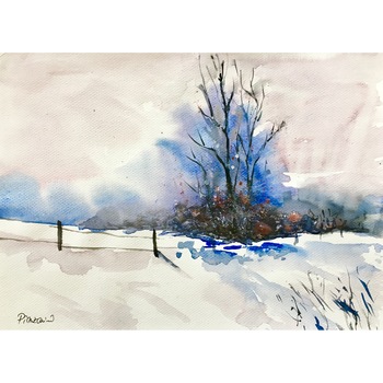 Tablou acuarela Zi de iarna - tablou pictat manual Oana Pinzariu, dimensiune 21 * 28 cm Tablou acuarela Zi de iarna - tablou pictat manual Oana Pinzariu, dimensiune 21 * 28 cm